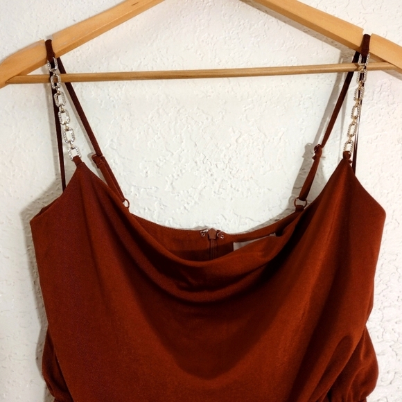 Jason Wu Jumpsuit Brown Emmett Stretch Embellished Rhinestones - Picture 5 of 10